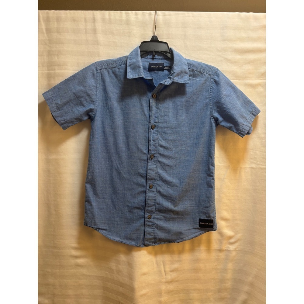 Calvin Klein Jeans Kids Blue Chambray Short Sleeve Button Up Shirt Size M 10 12